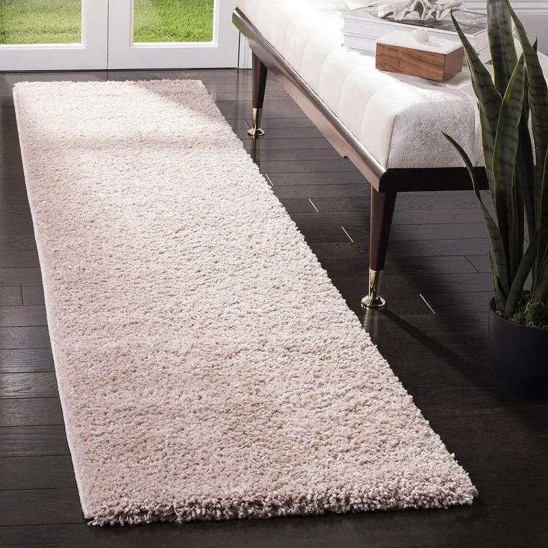 Safavieh Shaggy Indoor Woven Runner Area Rug, Solo Shag Collection, SGO114, in Beige, 61 X 244 cm for Living Room, Bedroom or Any Indoor Space