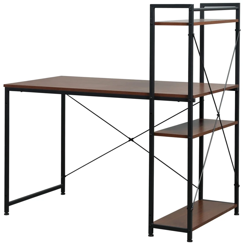 HOMCOM Computer Desk with Storage Shelves on Left or Right, Industrial Reversible Writing Desk for Home Office, Study, Easy Assembly, 120 x 64 x 121cm, Walnut and Black