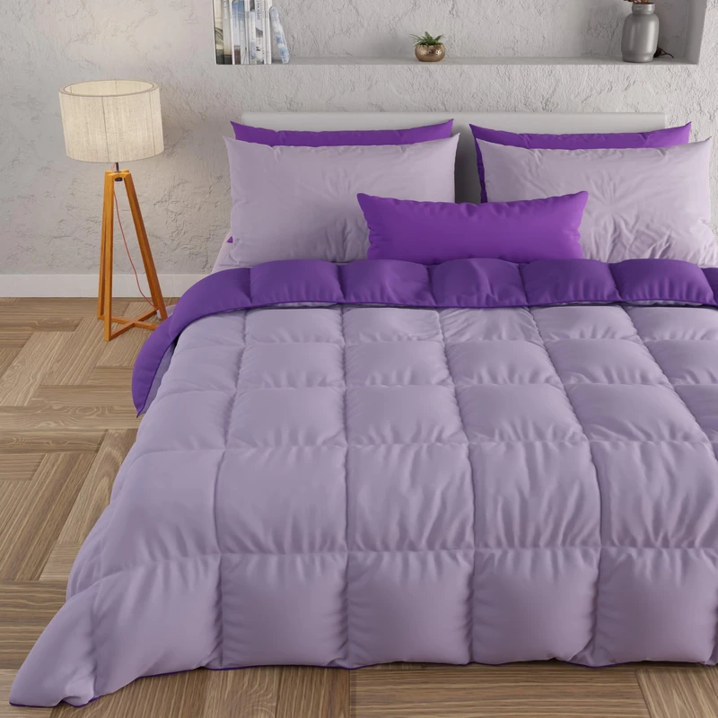 PETTI Artigiani Italiani - Winter Quilt 240x260 cm King Size, Warm Reversible Double Face Quilt Lilac Purple, Hypoallergenic Microfibre 300g/m², Soft and Cosy, Made in Italy