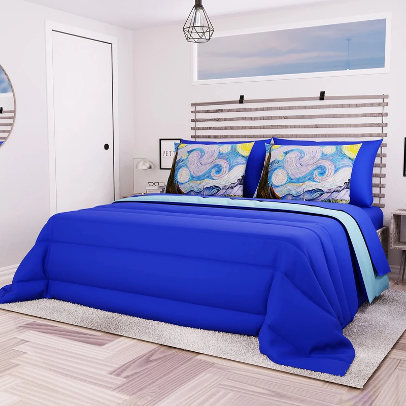 PETTI Artigiani Italiani, Quilts, Warm and Soft Comforter, Microfiber Duvet, 100% Made in Italy, Microfibre, Blue, Double (240x260 cm)
