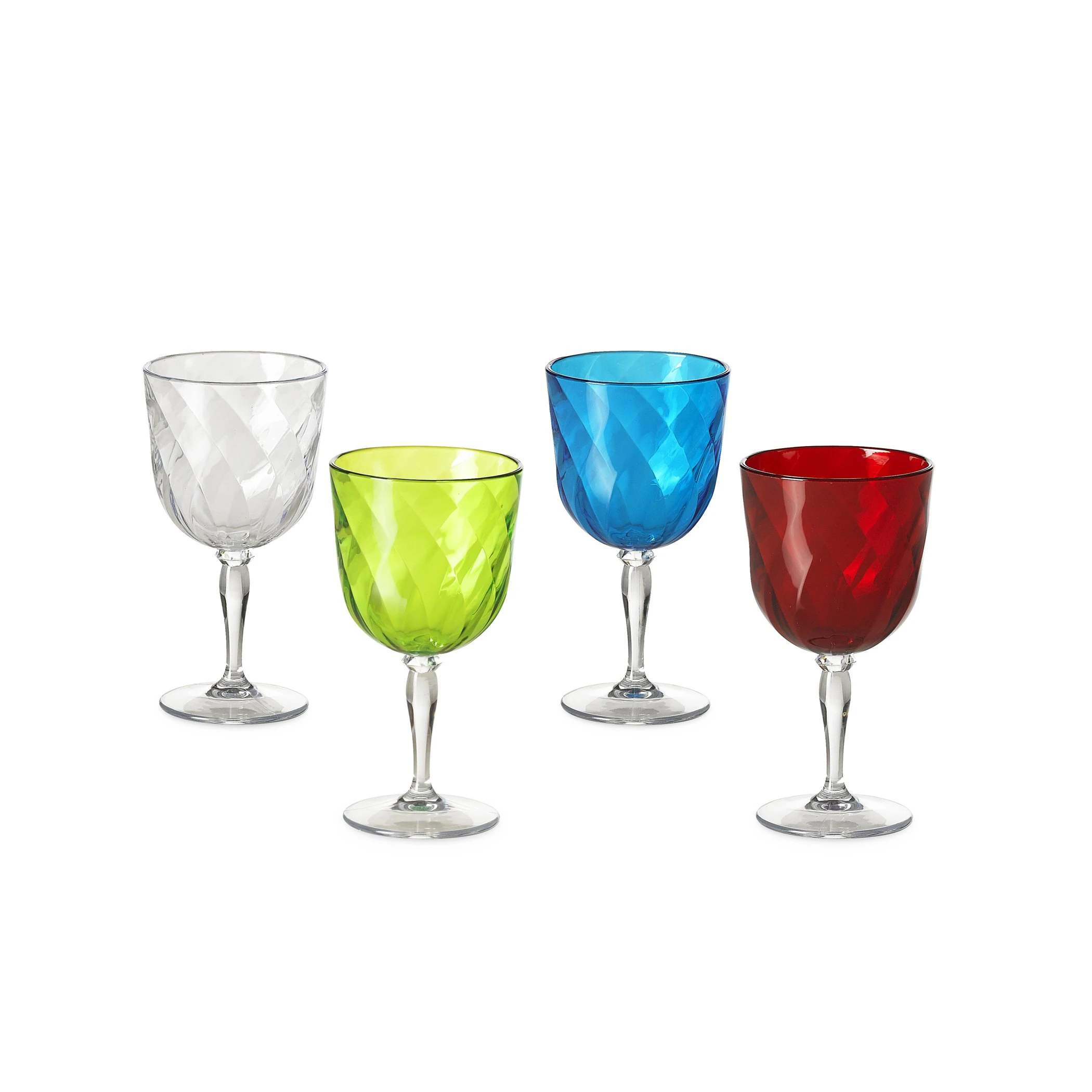 Omada Design 4 Glasses for Water and Wine of 10,83 fl oz in Transparent acrilic Plastic Diamond Line, Assorted Colors