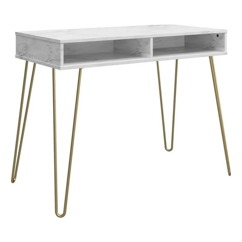 Novogratz Athena Desk with Storage White Marble Look