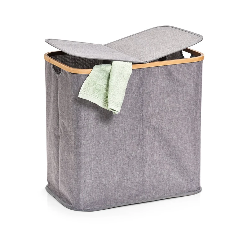 Zeller Laundry Hamper, 2 Compartments, Polyester/Bamboo, Grey