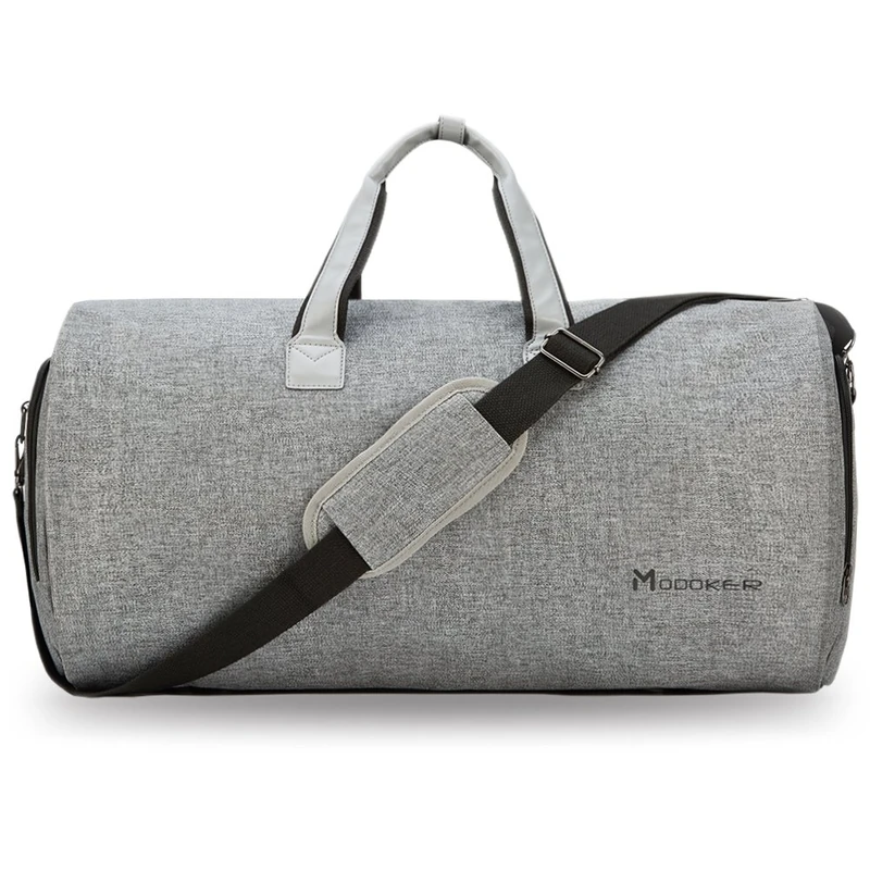 Convertible Garment Bag with Shoulder Strap, Modoker Carry on Garment Duffel Bag for Men Women - 2 in 1 Hanging Suitcase Suit Travel Bags, Grey