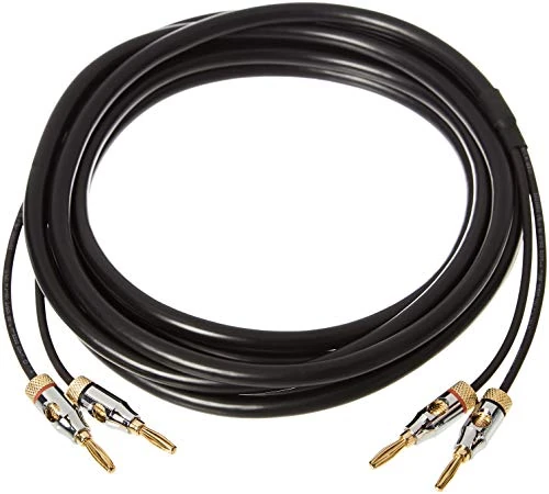 Amazon Basics Banana Plug 16AWG Speaker Cable Wire, CL2 Rated with Gold-Plated Banana Tip Plugs (4mm), 99.9% Oxygen-Free, 3.7 m, Black