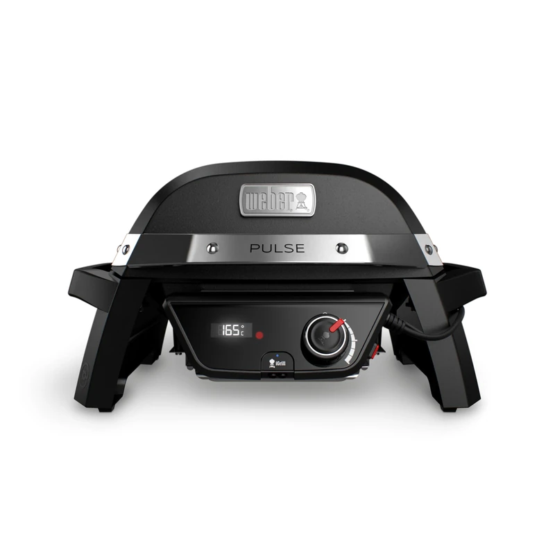 Weber Pulse 1000 Electric Grill, 41 x 31 cm Grill Surface, Temperatures Over 300°C, Digital Temperature Controller & Thermometer, Porcelain Enamelled Cast Grill - Black (81010079)