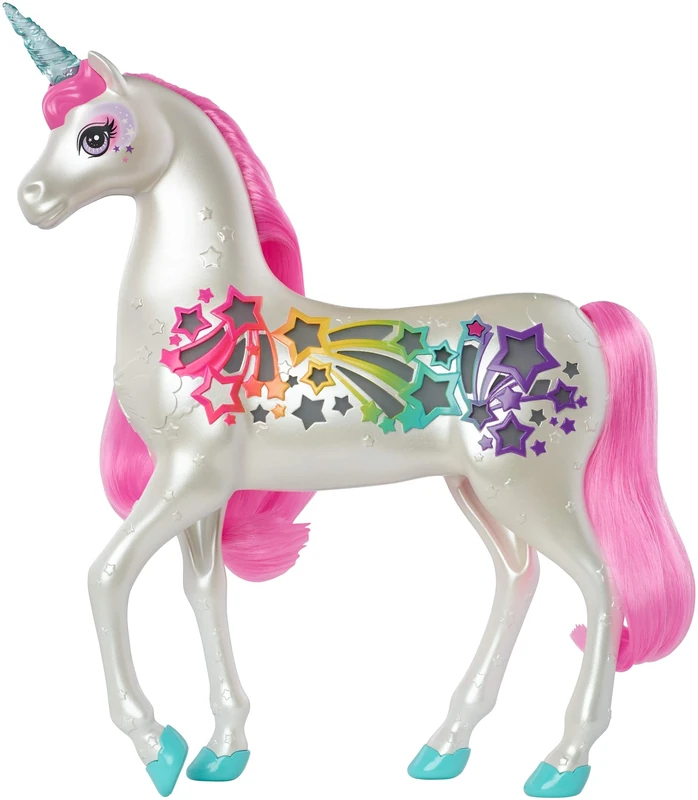 Barbie Dreamtopia Brush 'n Sparkle Unicorn with Lights and Sounds, White with Pink Mane and Tail, Gift for 3 to 7 Year Olds, GFH60