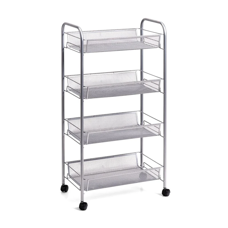 Zeller Mesh Tier Trolley, Silver, 4-Ebenen