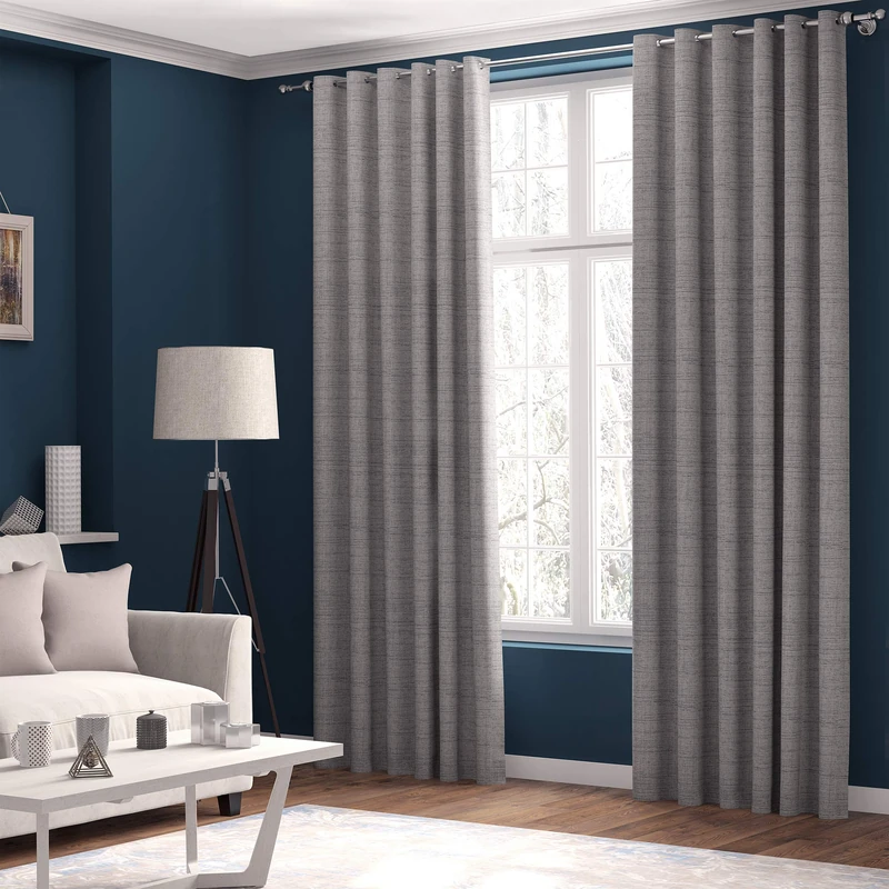 Curtains Faux Linen, Thermal Insulated, 3 Pass 100 % Blackout Eyelet Curtains, (2 Panels) Window Curtains/Panels/Drapes, 168 cm per Panel Width available in 3 drops (Silver, 66 x 72 inch 168 x 183 cm)