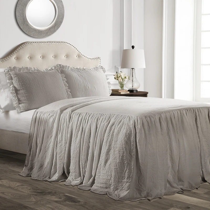Lush Decor Ruffle Skirt Bedspread, Polyester, Grey, Twin