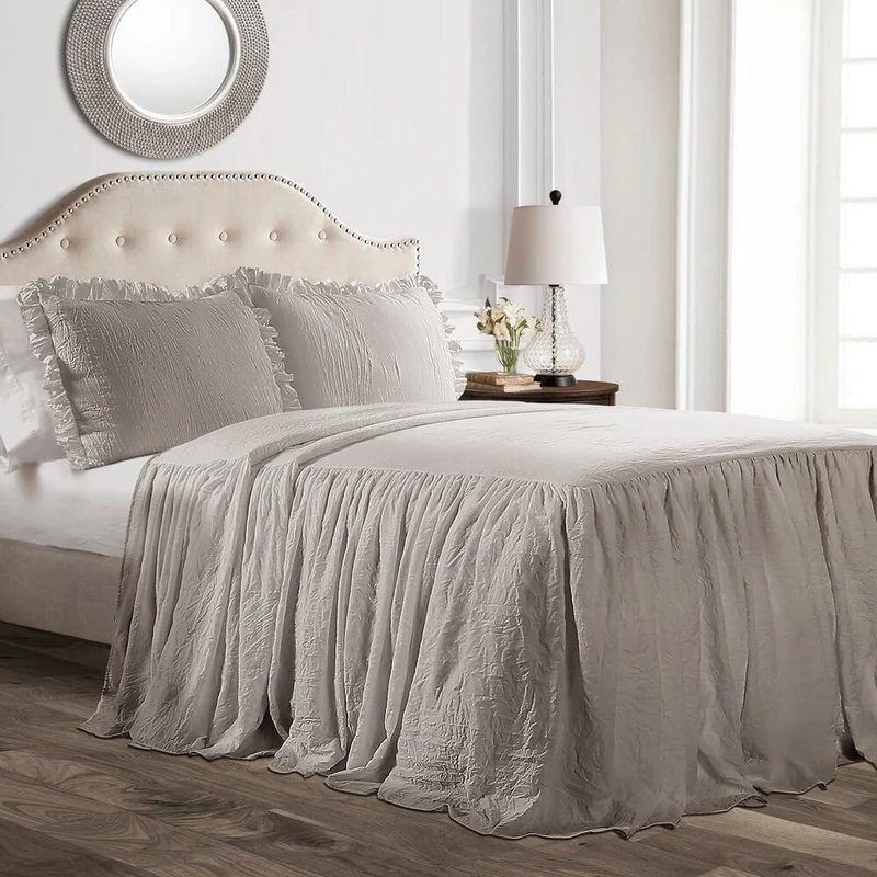 Lush Decor Ruffle Skirt Bedspread, Polyester, Gray, Queen