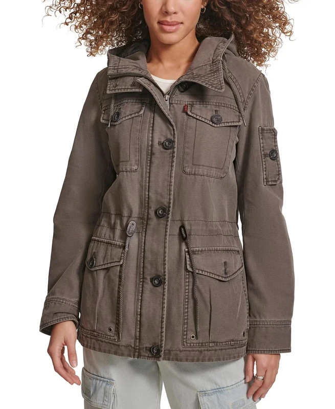 Levi's Women's Lightweight Cotton Military Jacket (Standard & Plus Sizes) Anorak, Grey, 1X