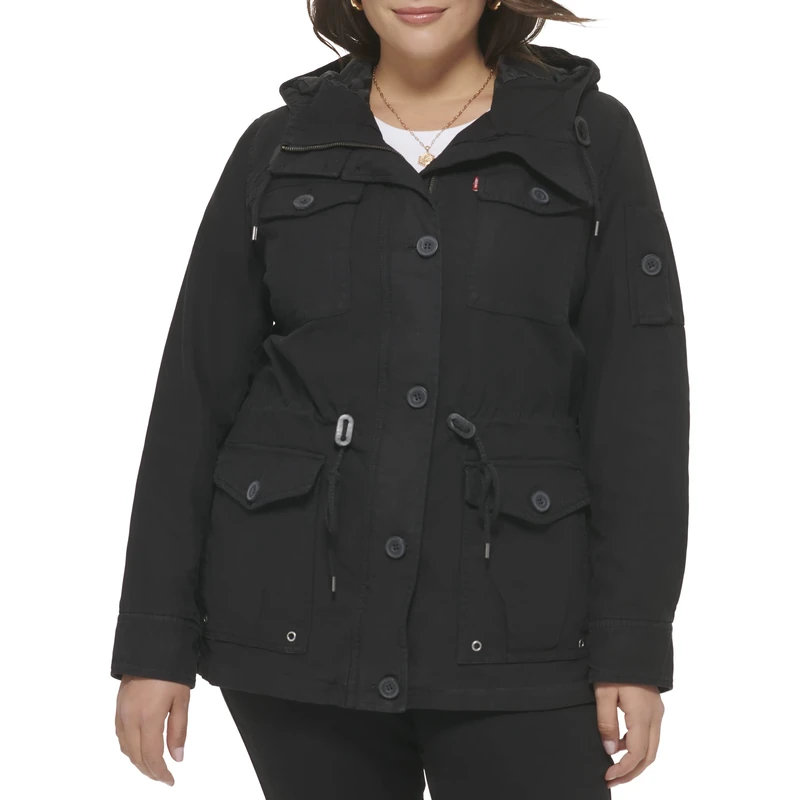 Levi's Women's Lightweight Cotton Military Jacket (Standard & Plus Sizes) Anorak, Dark Black, 2X