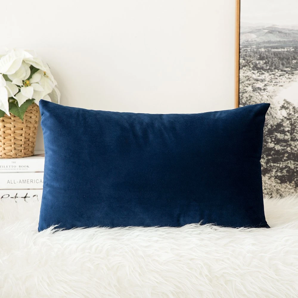 MIULEE Velvet Soft Decorative Square Throw Pillow Case Cushion Covers Luxury Pillowcases for Livingroom Sofa Bedroom with Invisible Zipper 30cm x 50cm 12x20 Inch 1 Piece Navy Blue