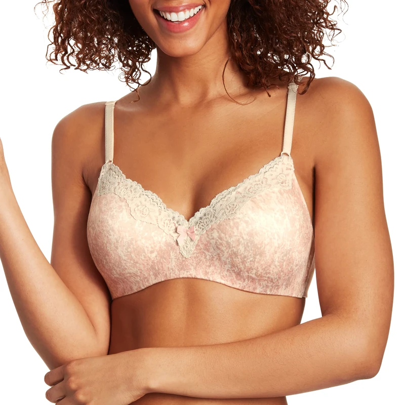 Maidenform Women's Comfort Devotion Comfy Soft Full Coverage Wireless Bra 09456 Demi, Peach Swirl Print, 34D