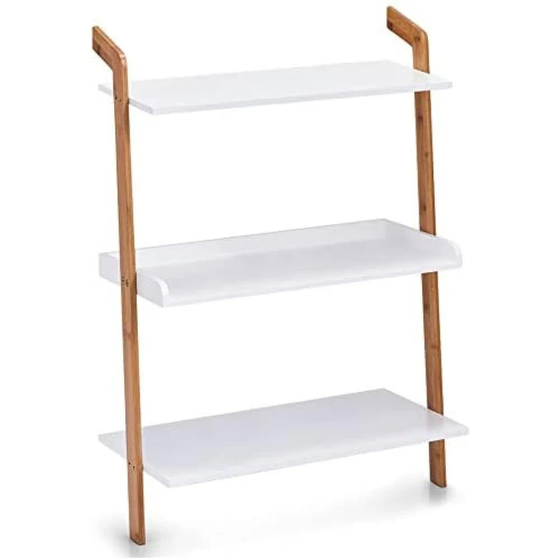 Zeller Ladder Shelf, Bamboo, White, 60 x 30 x 84 cm - Image 1