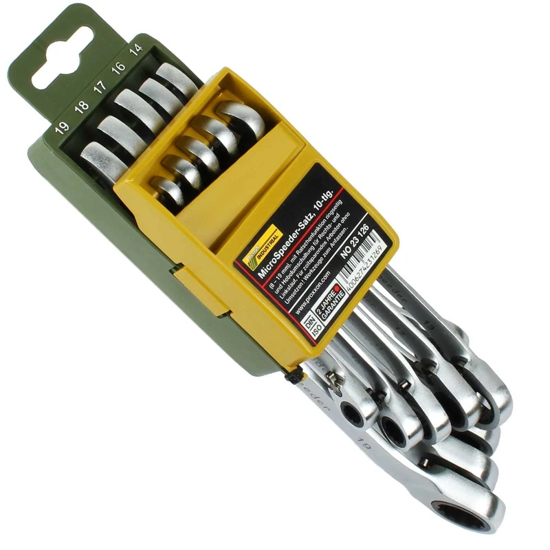 PROXXON 23126 Ratchet Spanner Set, 8-19 mm, Extra Long Design - Time-Saving Working
