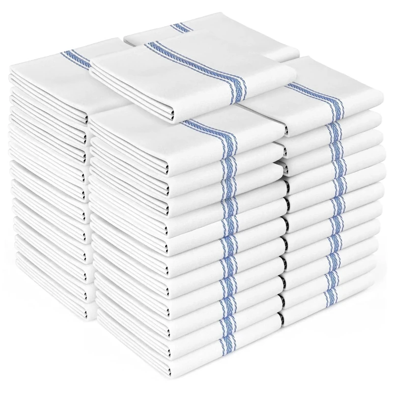 Zeppoli Tea Towel Set - 45 Pack White Kitchen Dish Towels - 100% Natural Cotton, Soft and Absorbent Flour Sack Bar Cloth for Catering