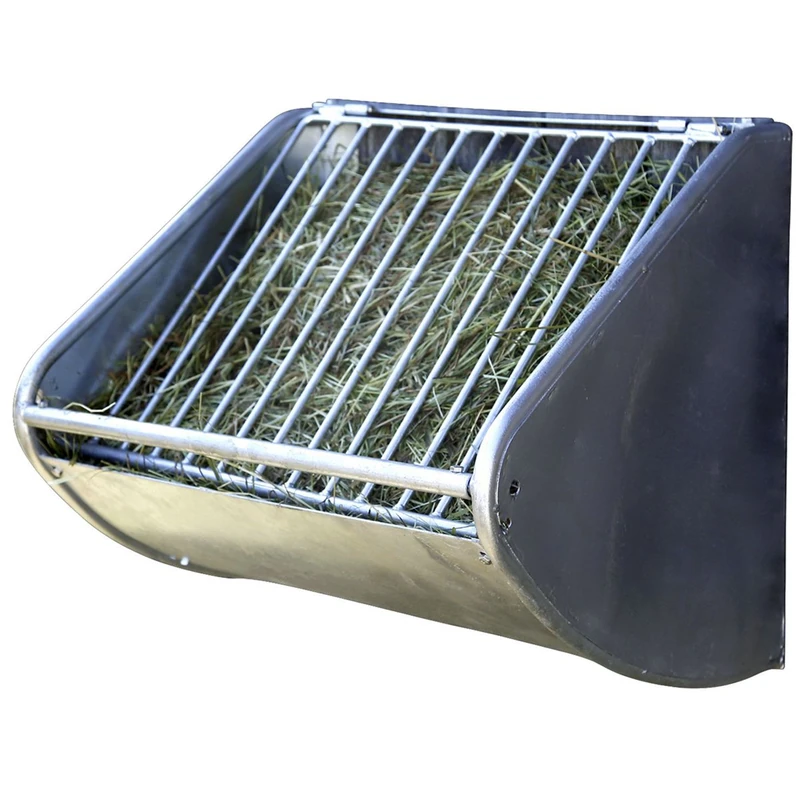 Hay rack with feeder saving grid for horses