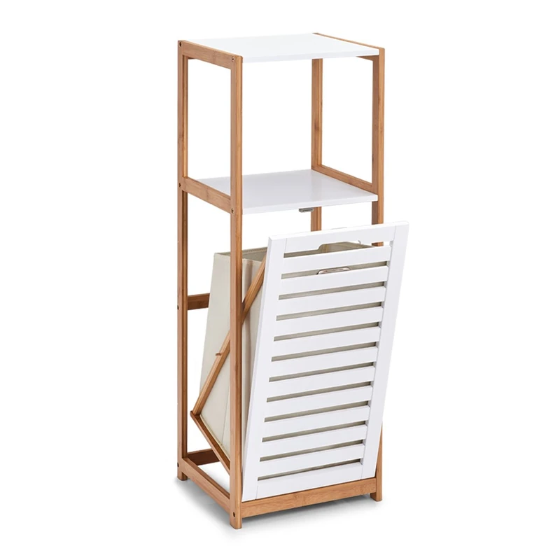 Zeller Rack With Laundry Hamper, Bamboo/Mdf, White