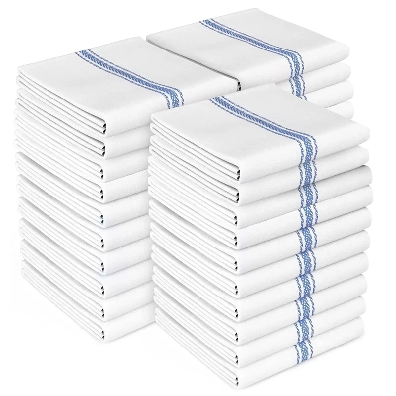 Zeppoli Kitchen Towel Set - 30 Pack White Cotton Dish Towels - Soft and Absorbent