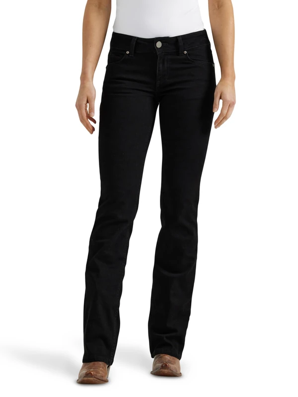 Wrangler Women's Western Mid Rise Stretch Boot Cut Jean, Black, 19W / 34L