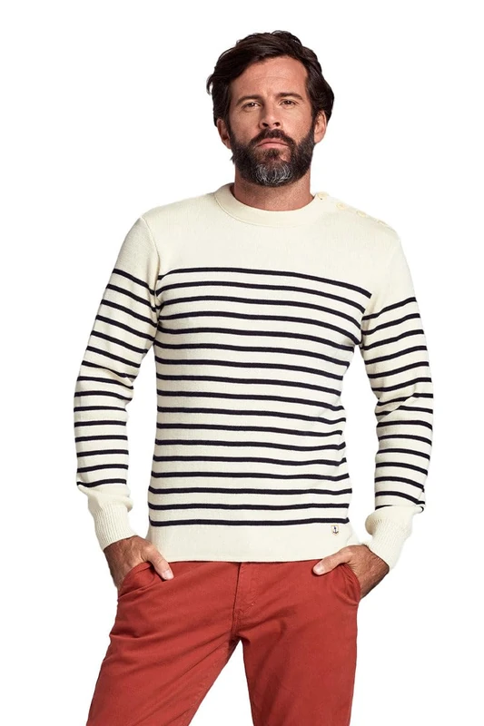 Armor Lux Men's Gestreifter Matrosenpullover Molène aus Wolle Sweater, Nature/Ship, S