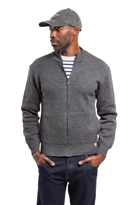 Armor Lux Plouescat Cardigan - Wool, Flecked Grey, S