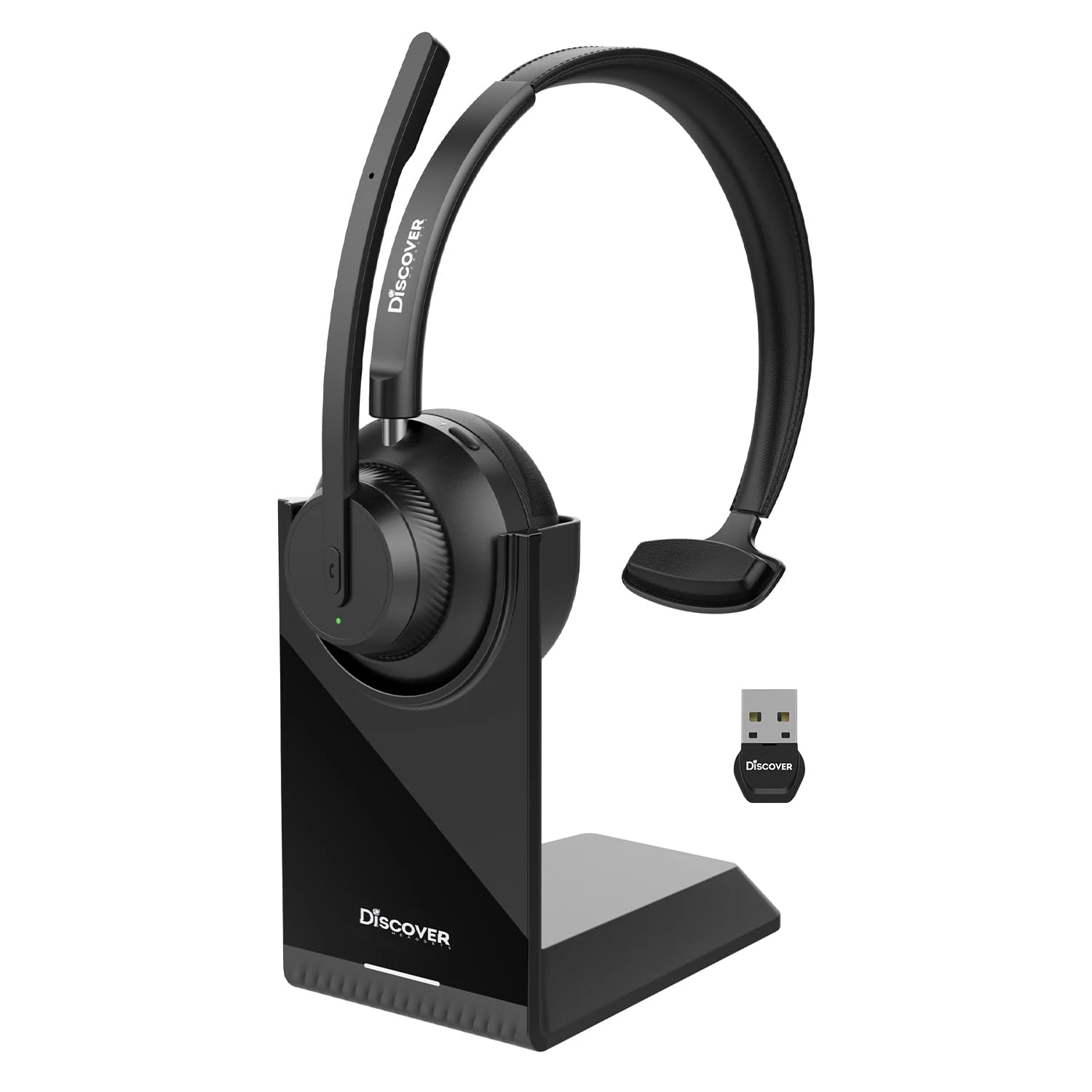 Discover Boomstick – Wireless Bluetooth Headset with Microphone | Bluetooth 5.1 USB Dongle Headset for Softphone, Computer, Laptop, Mobile Phone, and Tablet (Single Speaker)