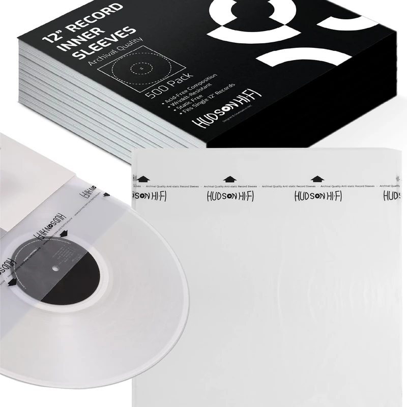 Hudson Hi-Fi Anti-Static Vinyl Record Inner Sleeves - Protective Vinyl Record Inner Sleeve 500- Pack - Protect Your LP Albums from Scratches, Dust & Dirt - Acid-Free Rice Paper Interior Disc Covers - Image 1
