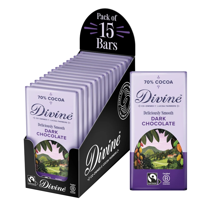 Divine 70% Cocoa Dark Chocolate - 15 x 90g Fairtrade Bars