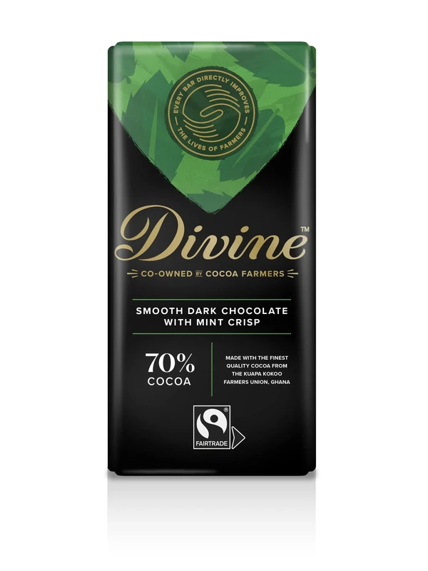 Divine 70% Cocoa Dark Chocolate with Mint Crisp 15 x 90g Bars – Fairtrade Dark Chocolate – Crunchy Mint Crisp Pieces – Ethical Premium Chocolate