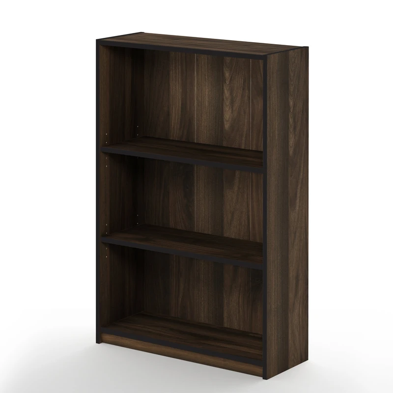 Furinno JAYA Book Shelf, 3-Tier Bookshelf, Bookcase with Adjustable Shelves, 9.5 x 24.5 x 40.3, for Living Room, Bedroom, Home Office, Columbia Walnut