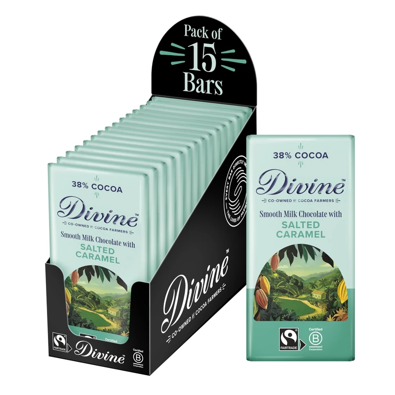 Divine 38% Cocoa Milk Chocolate Salted Caramel - 15 x 90g Bars