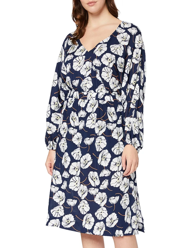 SPARKZ COPENHAGEN Women's TIDA Dress A-Line Floral 3/4 Sleeve Dress, Blue (Navy 780), 8 (Manufacturer Size:S)