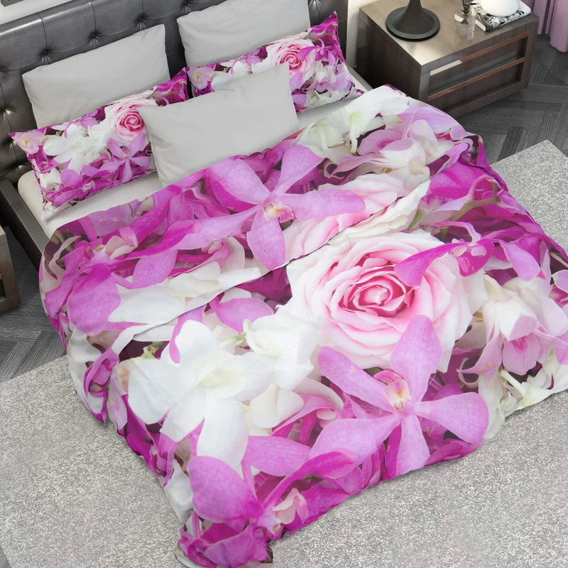 PETTI Artigiani Italiani Duvet Cover, Bedding Set, Satin, 100% Made in Italy, Lilac Flowers, Super King (250x200 cm)