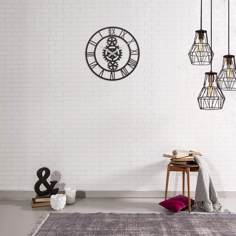 Homemania Clock, Steel, Black, 50 x 0.5 x 50 cm