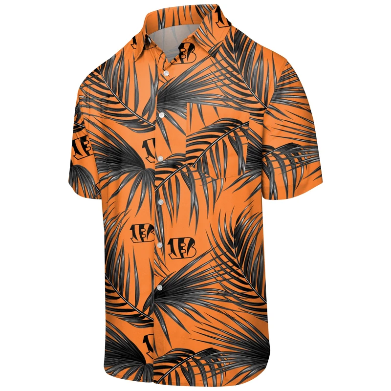 FOCO Cincinnati Bengals NFL Mens Hawaiian Button Up Shirt - L