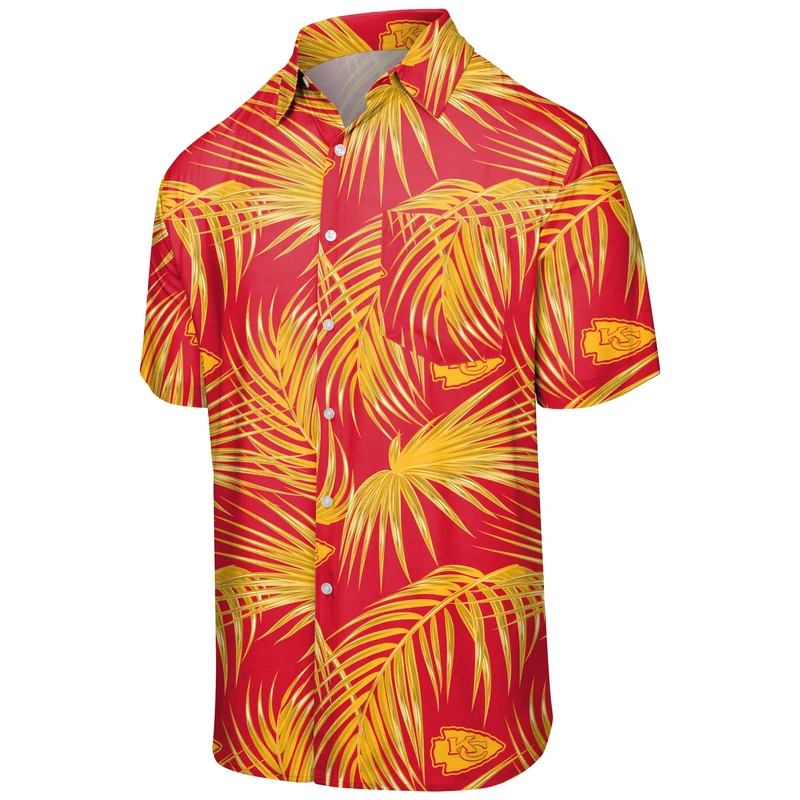 FOCO Men's NFL Team Logo Floral Aloha Tropical Button Up Shirt