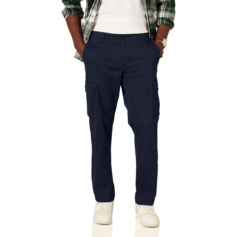 Amazon Essentials Men's Straight Fit Stretch Cargo Work Trouser (Available in Big & Tall), Navy, 33W / 32L
