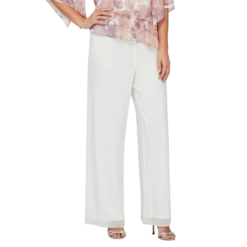 Alex Evenings Women's Straight Leg Dress Pant (Petite Regular Plus Sizes), Ivory Chiffon, L