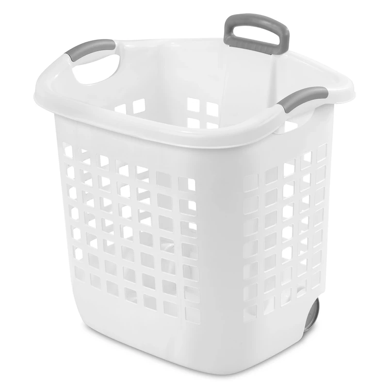 Sterilite 1.75 Bushel Ultra Wheeled Laundry Basket, Handle and Wheels for Easy Rolling of Clothes to and from the Laundry Room, Plastic, White, 4-Pack
