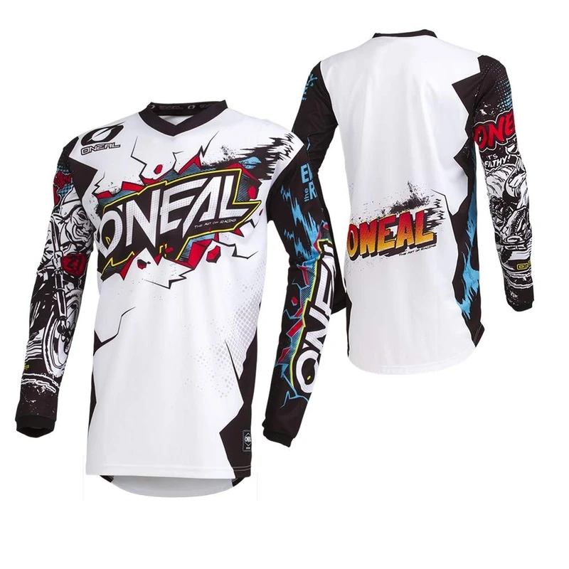 O'NEAL | Motocross Jersey | Enduro Motorcycle | Fit for Maximum Range of Motion, Stitched Protection at Elbow, Breathable | Element Villain Jersey | Adult | White | Size XL