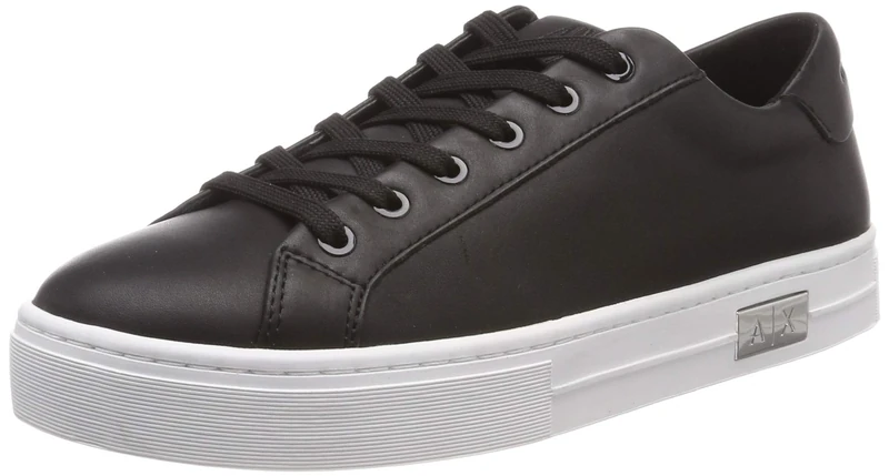 Armani Exchange Women's cow leather lace up sneaker Trainers, Black (Black + White A120), 4 UK, (37 EU)