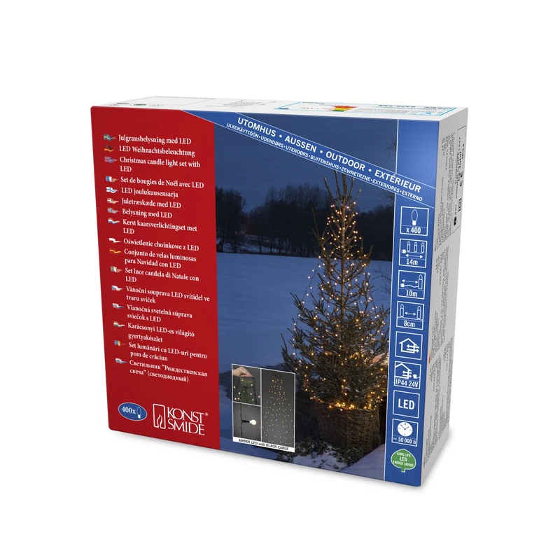Konstsmide, 6328-800 LED Tree Coat with Ring Diameter 15, with Globes, 8 Strands of 50 Diodes, Pre-Assembled, 400 Amber Diodes, 24 V External Transformer, Black Cable, Gold, 400 LEDs