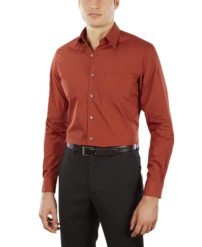 Van Heusen Men's Dress Shirt Fitted Poplin Solid, Persimmon, 17" Neck 32"-33" Sleeve