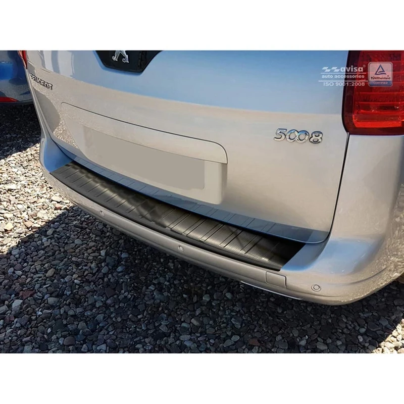 Avisa Black Stainless Steel Rear bumper protector compatible with Peugeot 5008 2009-2016 'Ribs' - Image 1