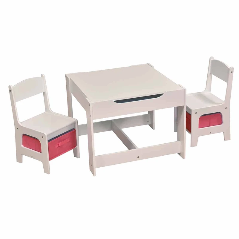Liberty House Toys Wooden Table and Chair Set Bins, MDF, White, Pink, 48cm H W x 60cm D