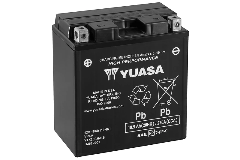 Yuasa YTX20CH 12V 270 CCA High Performance Maintenance Free VRLA AGM Motorbike Battery