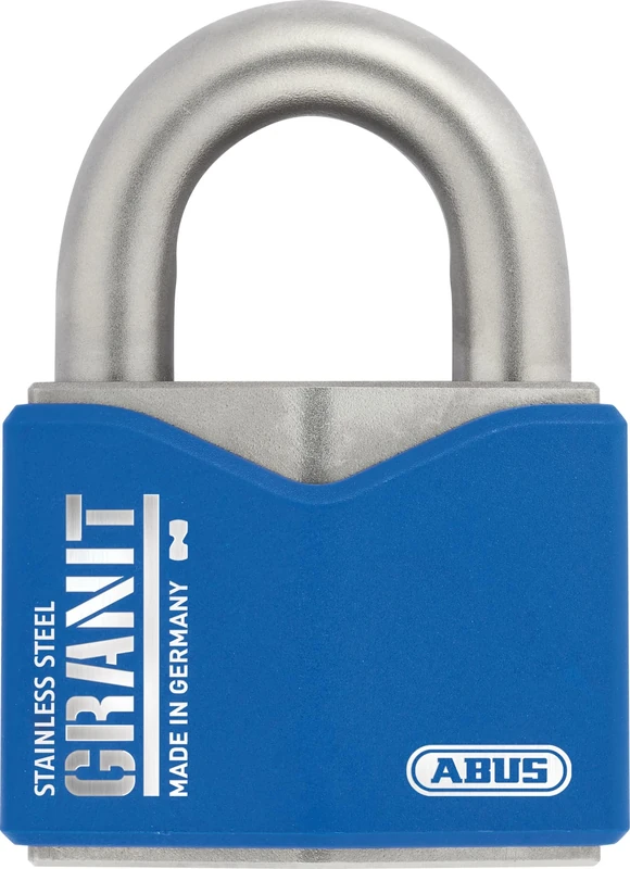 ABUS Granit Padlock 37ST/55 - Stainless Steel, Outdoor Use, ABUS-Plus Cylinder, Security Level 10 - Blue/Silver
